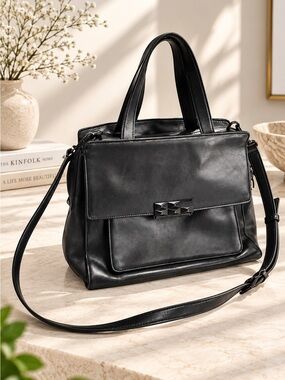 Kate Spade Sample Black Leather Tote Handbag, Work Bag  12”L x 10”H x 5.5”W